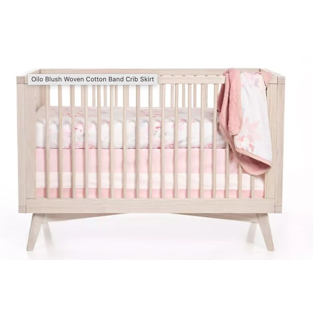 Oilo Prim Woven Cotton Band Crib Skirt in Blush Pink 17'' Drop Skirt NWOT